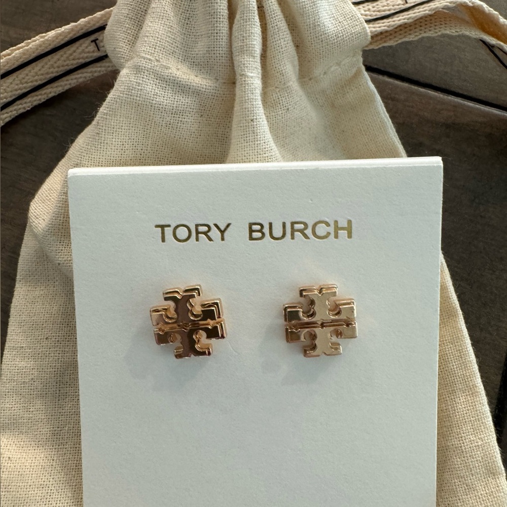 Tory Burch Logo Gold Stud Earrings